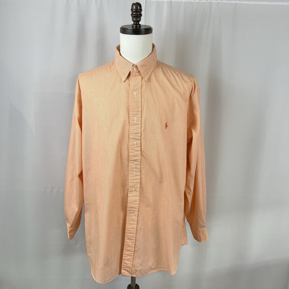 Ralph Lauren mens long sleeve orange melon stripped shirt size 17 1/2 34-35